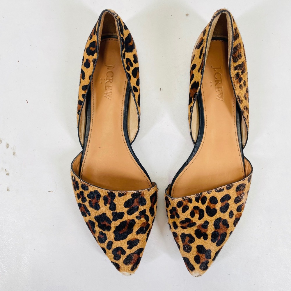 J.Crew Leopard Print Calf Hair d'Orsay Pointed Toe Flats F5317 Womens 7 Brown - Picture 3 of 10